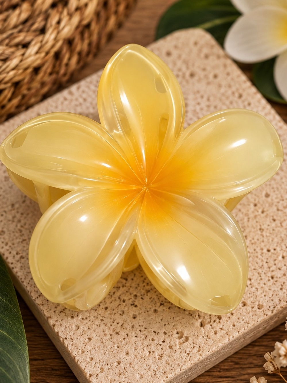Yellow Flower Plumeria Hair Claw Clip New